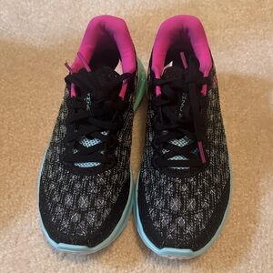 Under Armour Women's Black Running Shoes with Pink and Teal Accents